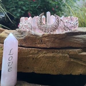 Quartz Aura Crystal Crown & Rose Quartz Point